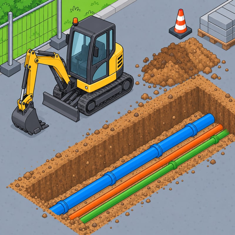 Ouverture de la fouille sur un chantier de réseau enterré