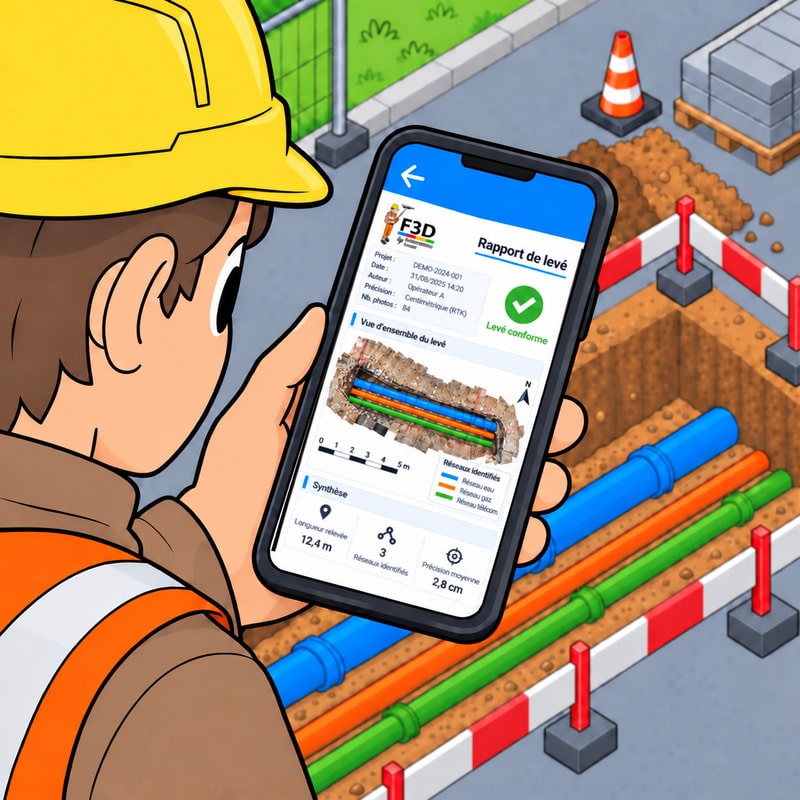 Lecture du rapport de levé sur le chantier avant remblaiement