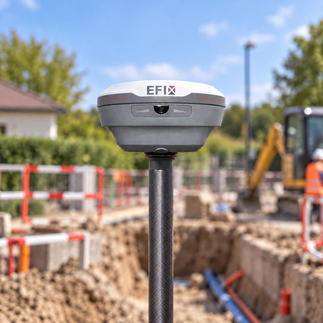 Antenne GNSS RTK topographique en usage sur un chantier FOUILLES 3D